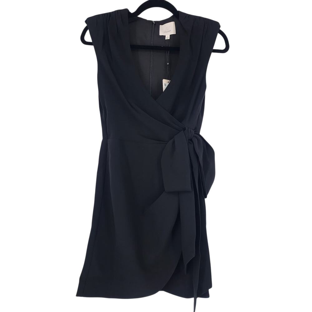 NWT Cinq A Sept Mini Sierra Black Sleeveless V-neck Faux Wrap Bow Dress Size 0